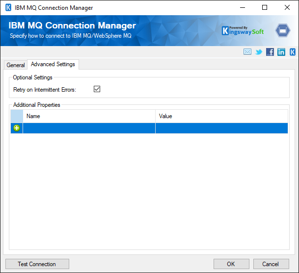 SSIS IBM MQ connection manager - Advanced Settings